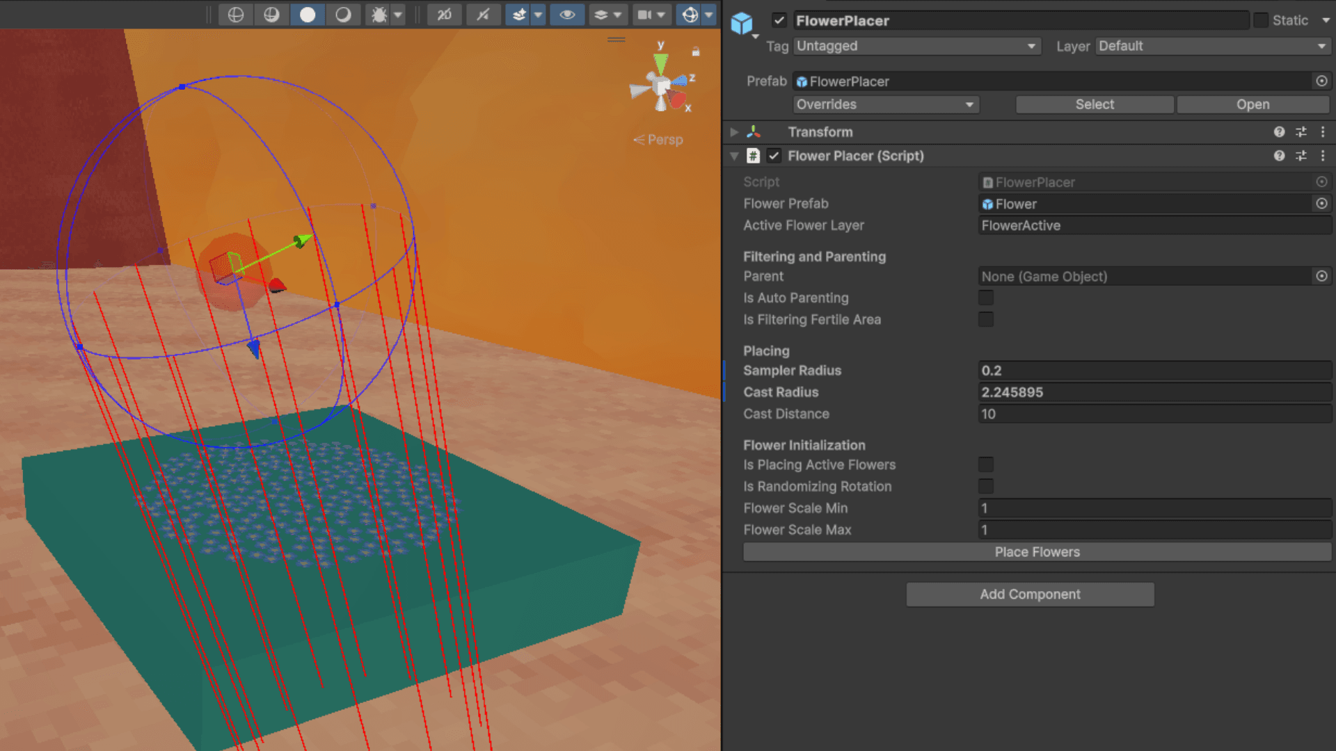 In-editor flower placement tool