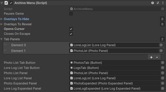 UI menu component in editor