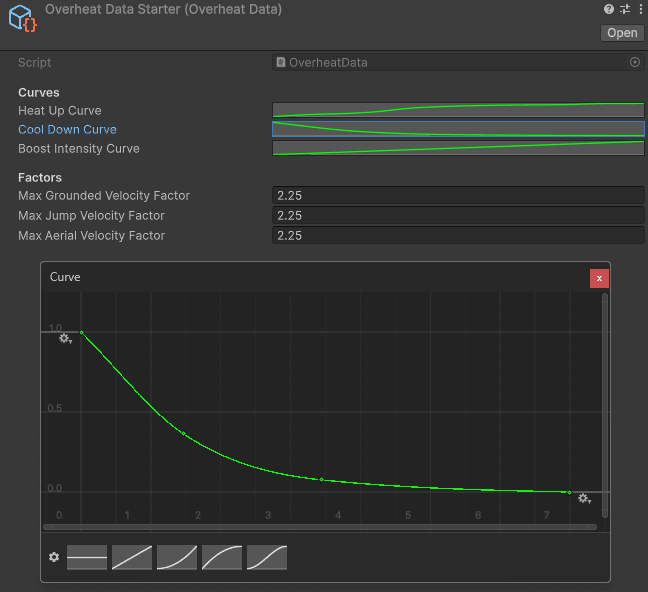 In-editor curves to set variables for our overheat mechanic