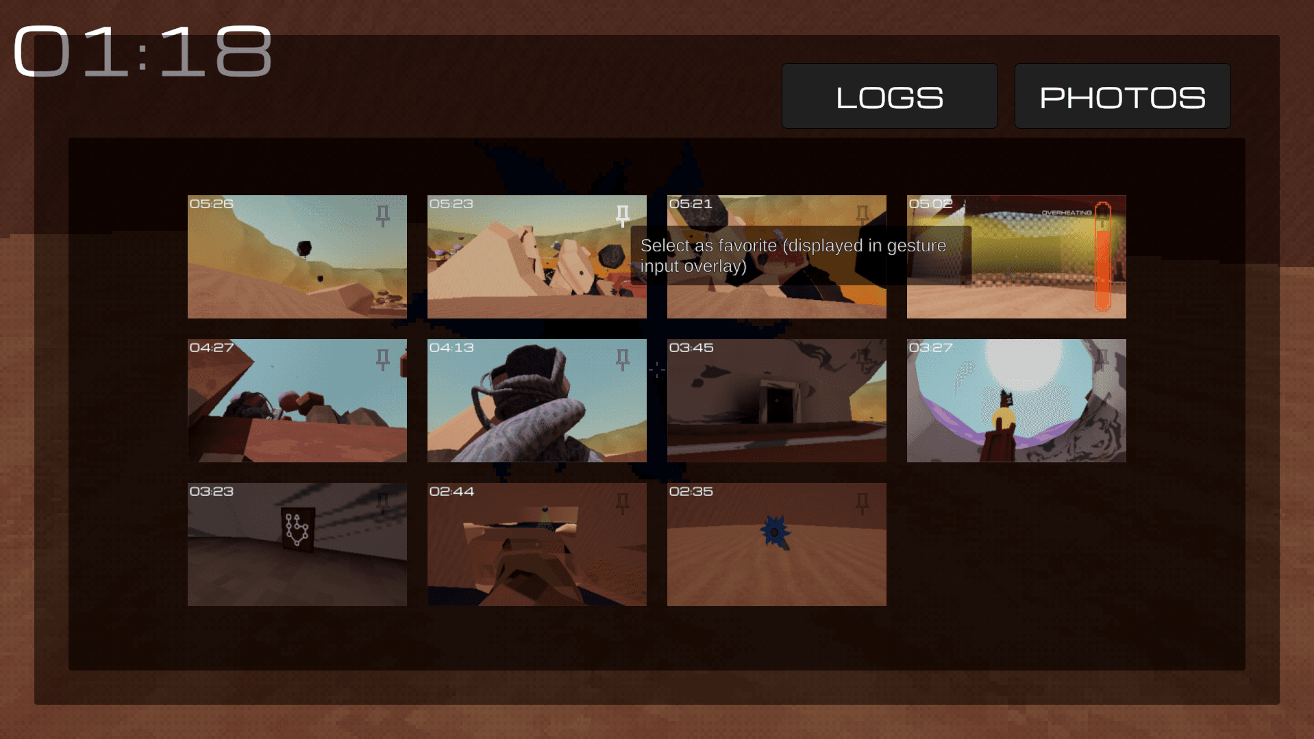 Photo album menu in game