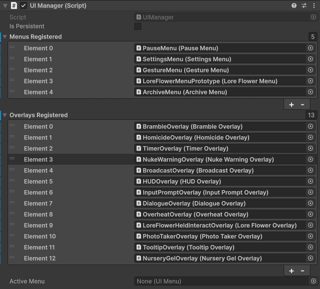 UI service and registered menus/overlays in editor